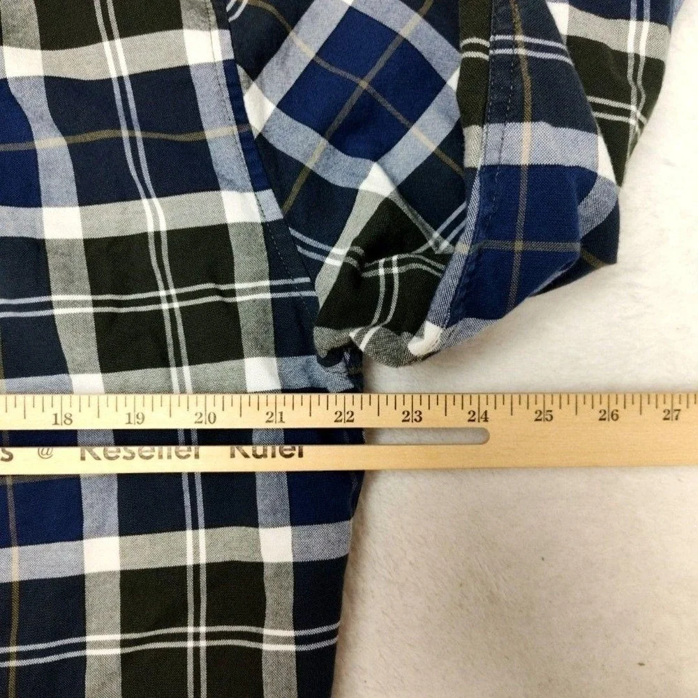 Barbour Shirt Mens Large Blue Tartan Plaid Long Sleeve Button Up Tailored Fit - Picture 10 of 12